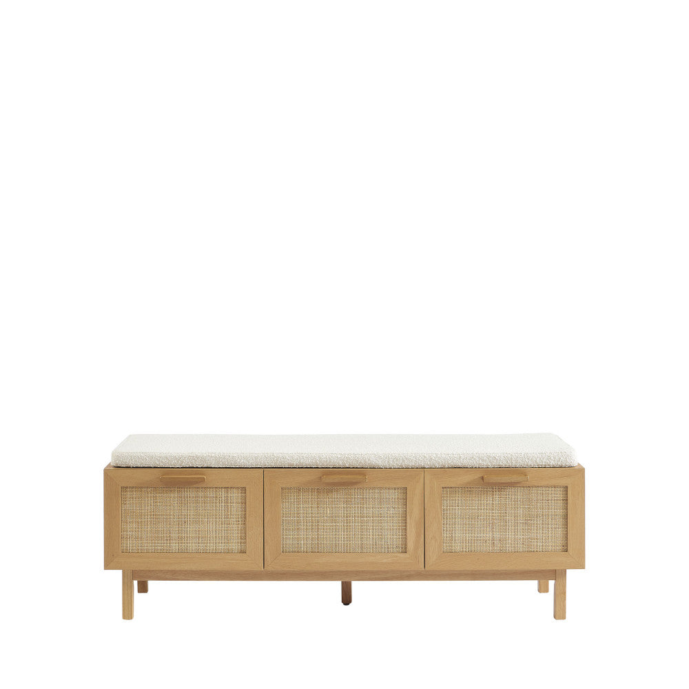june-banco-de-entrada-con-almacenamiento-para-zapatos-de-madera-y-ratan-l140cm__Madera clara Imagen