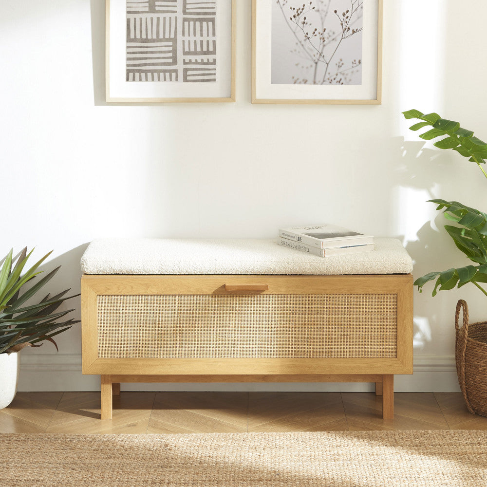 june-banco-de-entrada-con-almacenamiento-para-zapatos-de-madera-y-trenzado-l100cm__Madera clara