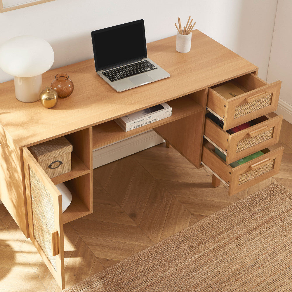 june-escrito-con-1-puerta-3-cajones-de-madera-y-ratan-l135cm__Madera clara