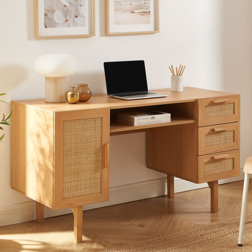 june-escrito-con-1-puerta-3-cajones-de-madera-y-ratan-l135cm__Madera clara