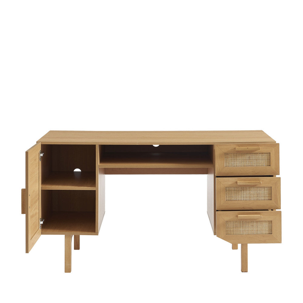june-escrito-con-1-puerta-3-cajones-de-madera-y-ratan-l135cm__Madera clara