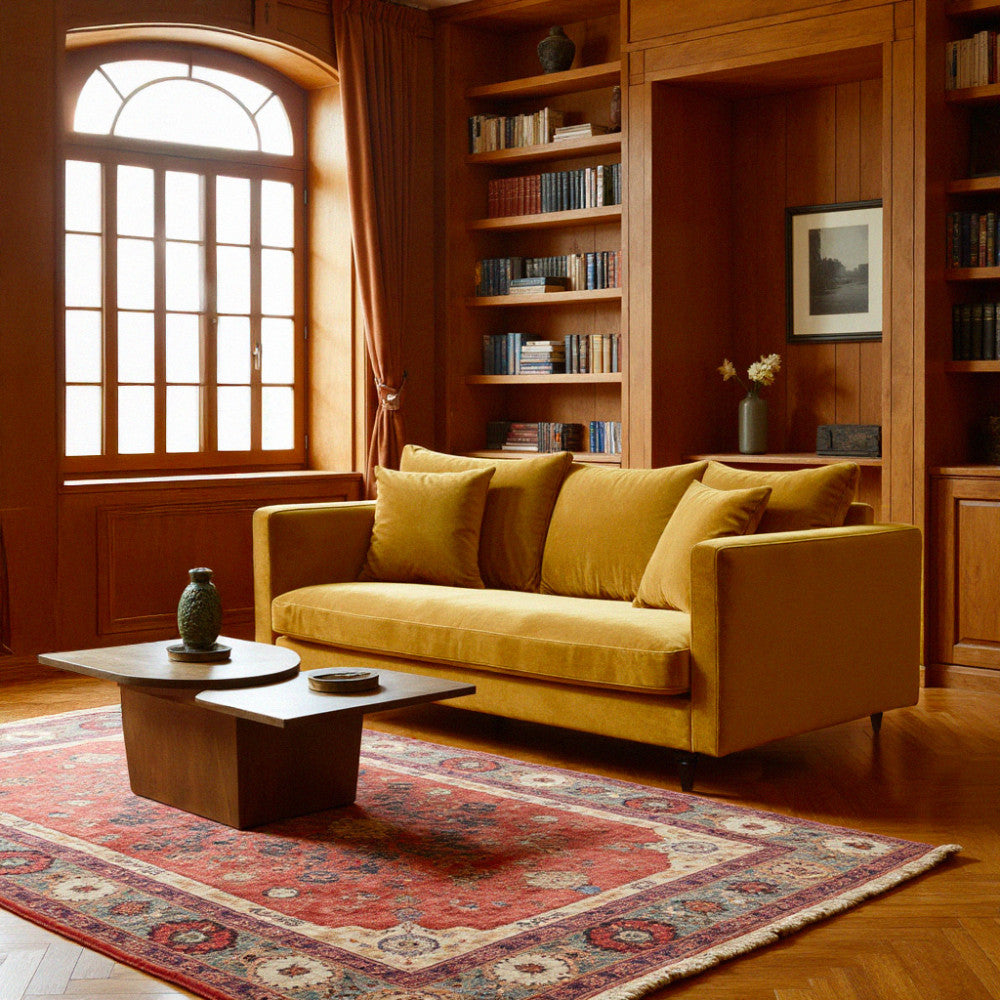 villabon-sofa-de-3-plazas-en-terciopelo-con-patas-torneadas__Amarillo mostaza