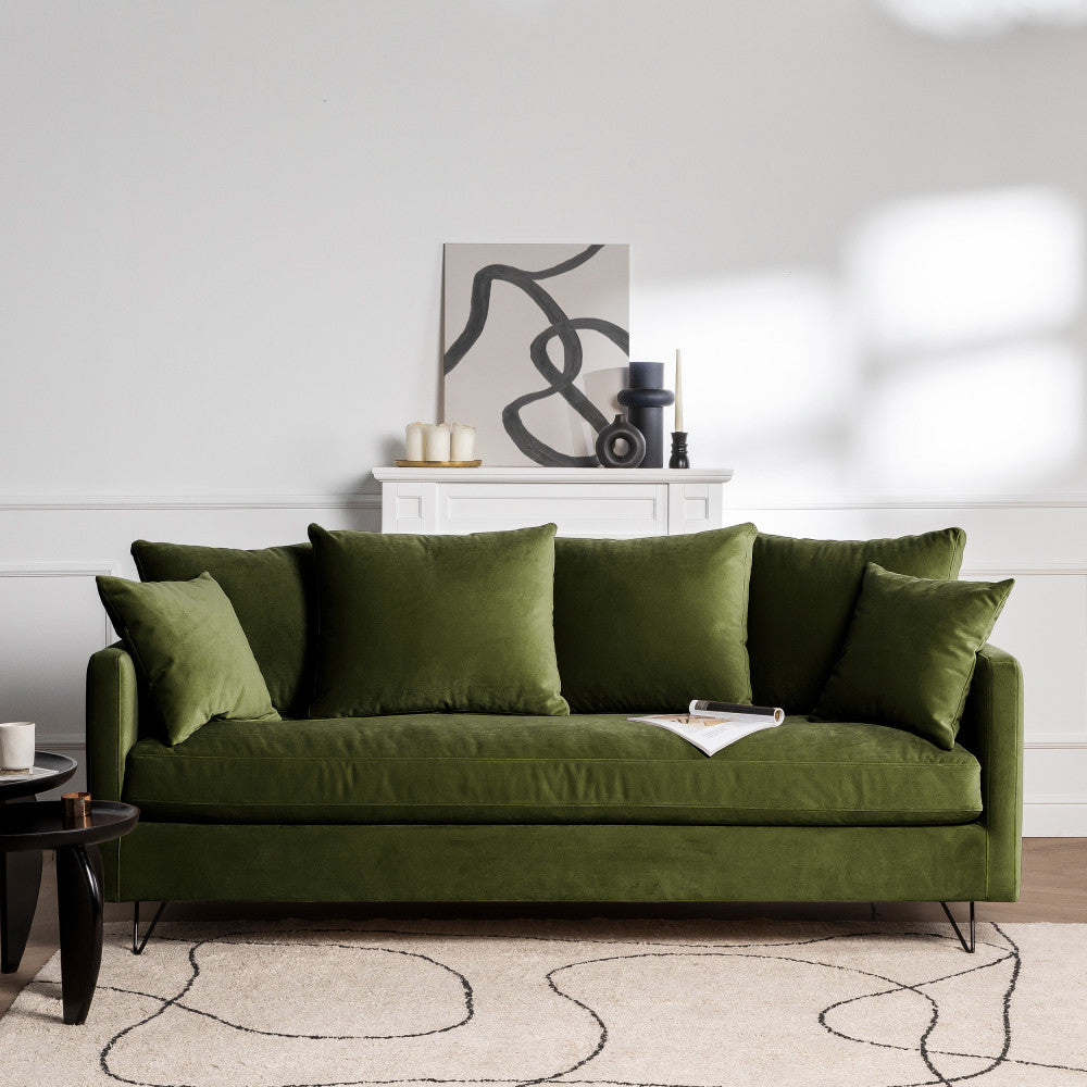 villabon-sofa-cama-de-3-plazas-en-terciopelo-con-patas-metalicas-de-horquilla-negras__Verde oliva