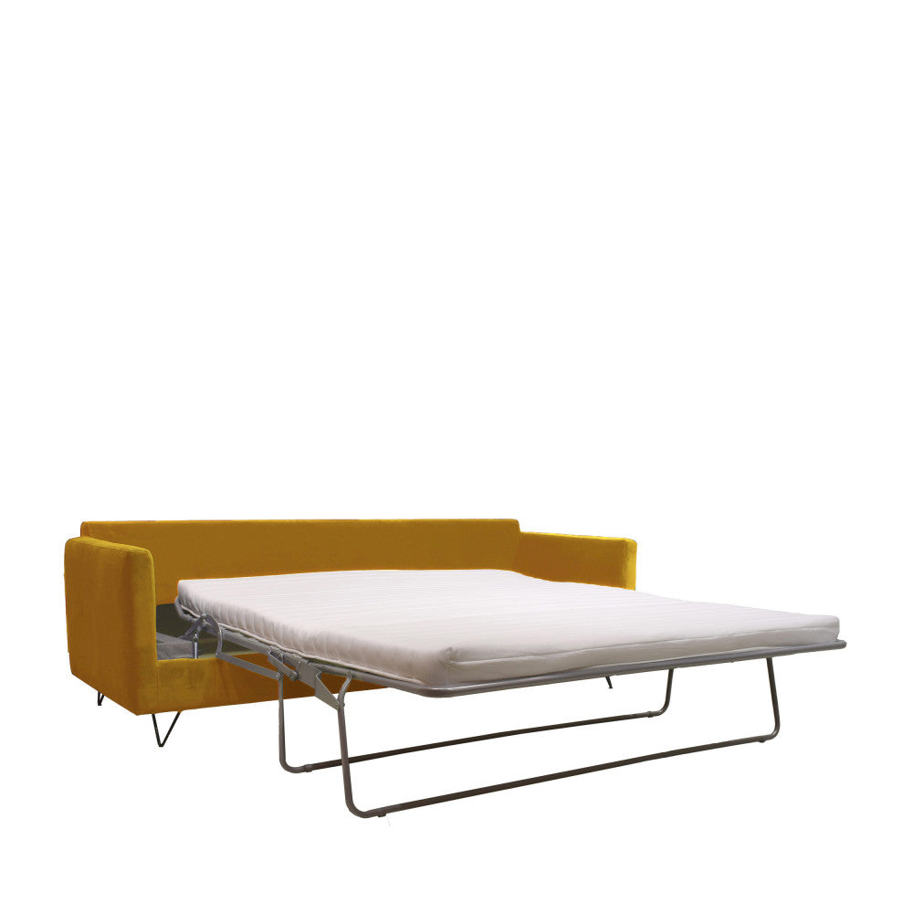 villabon-sofa-cama-de-3-plazas-en-terciopelo-con-patas-metalicas-de-horquilla-negras__Amarillo mostaza