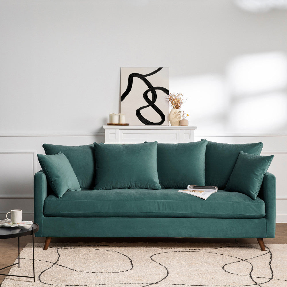 villabon-sofa-cama-de-3-plazas-en-terciopelo-con-patas-de-madera-oscura__Verde eucalipto