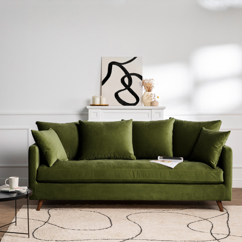 villabon-sofa-cama-de-4-plazas-en-terciopelo-con-patas-de-madera-oscura__Verde oliva