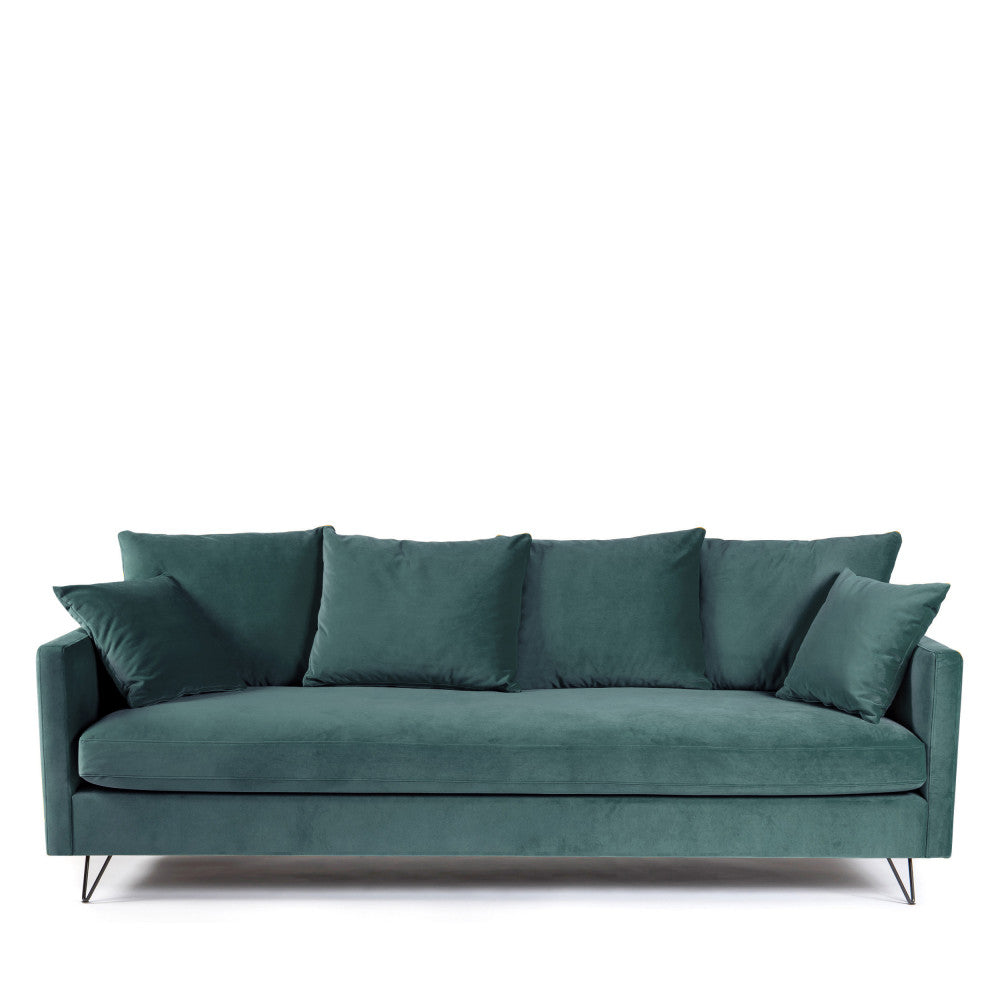 villabon-sofa-cama-de-4-plazas-en-terciopelo-con-patas-metalicas-de-horquilla-negras__Verde eucalipto