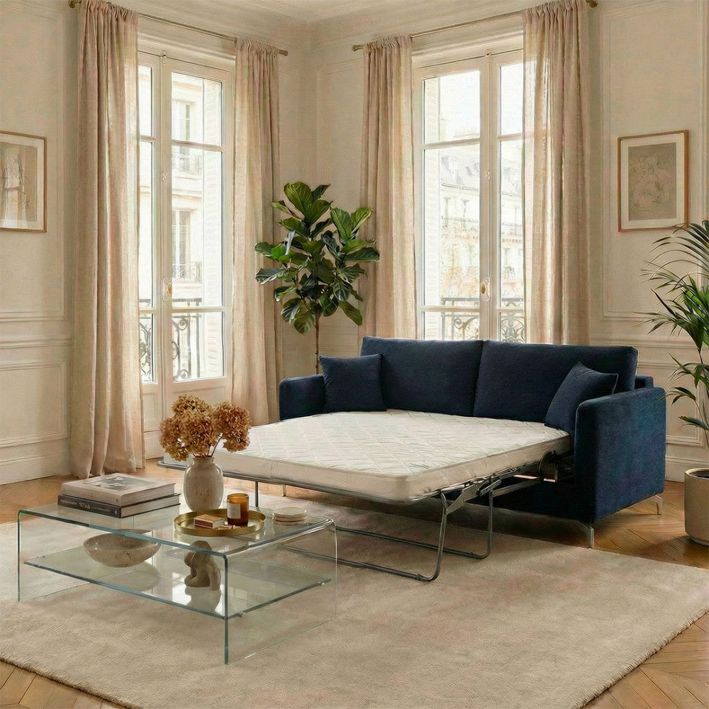 steffen-sofa-cama-convertible-express-de-3-plazas-en-tela-y-patas-de-cromo__Azul marino