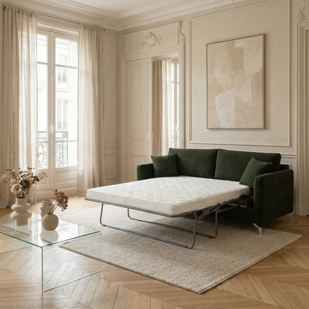 steffen-sofa-cama-convertible-express-de-3-plazas-en-tela-y-patas-de-cromo__Verde
