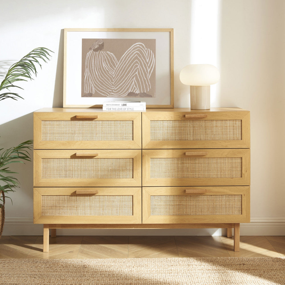 june-comoda-de-6-cajones-de-madera-y-trenzado-l130cm__Madera clara