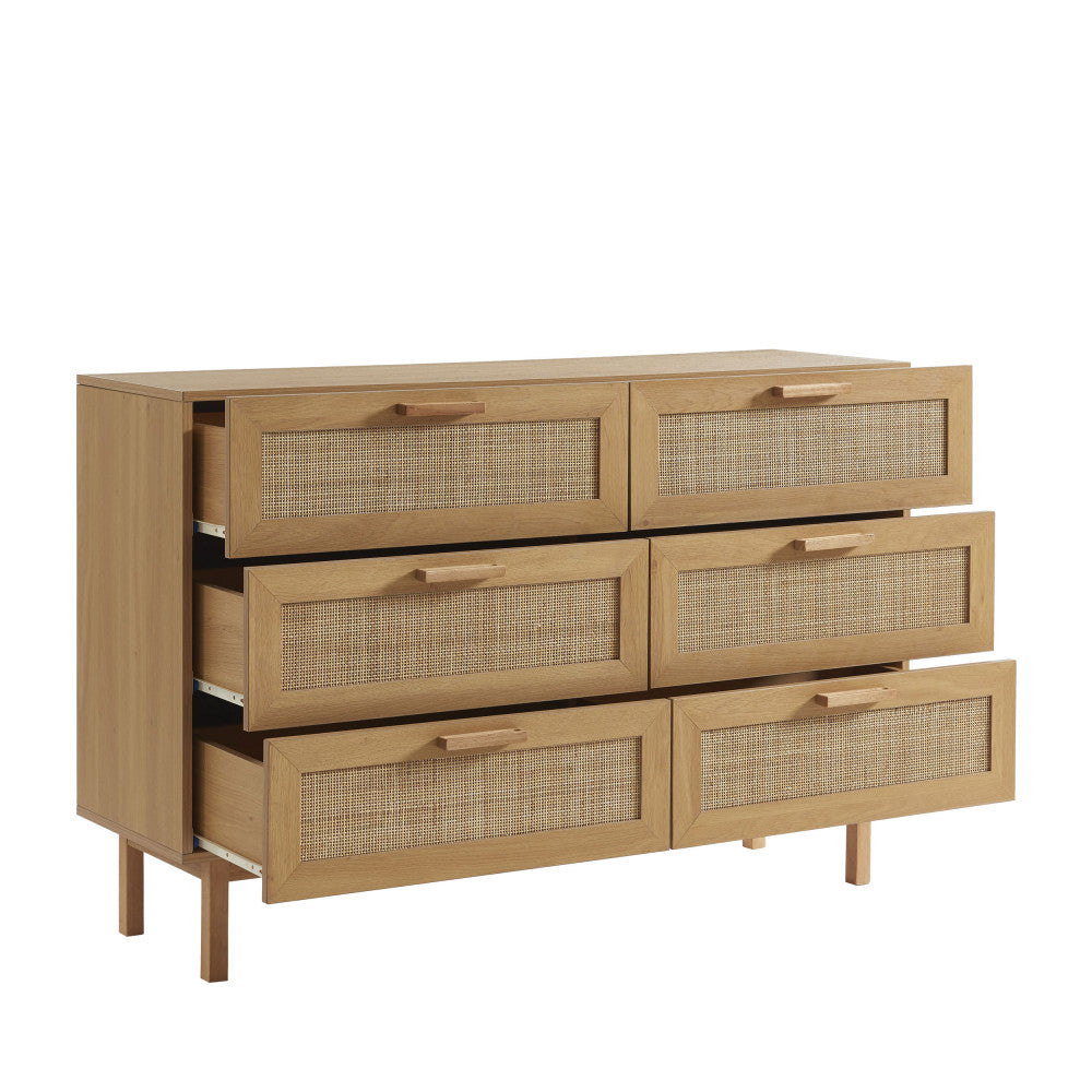 june-comoda-de-6-cajones-de-madera-y-trenzado-l130cm__Madera clara