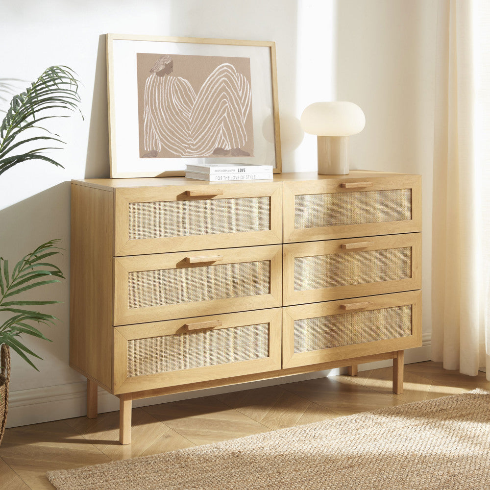 june-comoda-de-6-cajones-de-madera-y-trenzado-l130cm__Madera clara