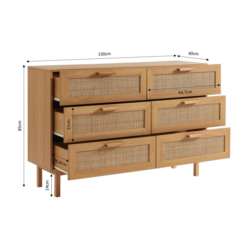 june-comoda-de-6-cajones-de-madera-y-trenzado-l130cm__Madera clara