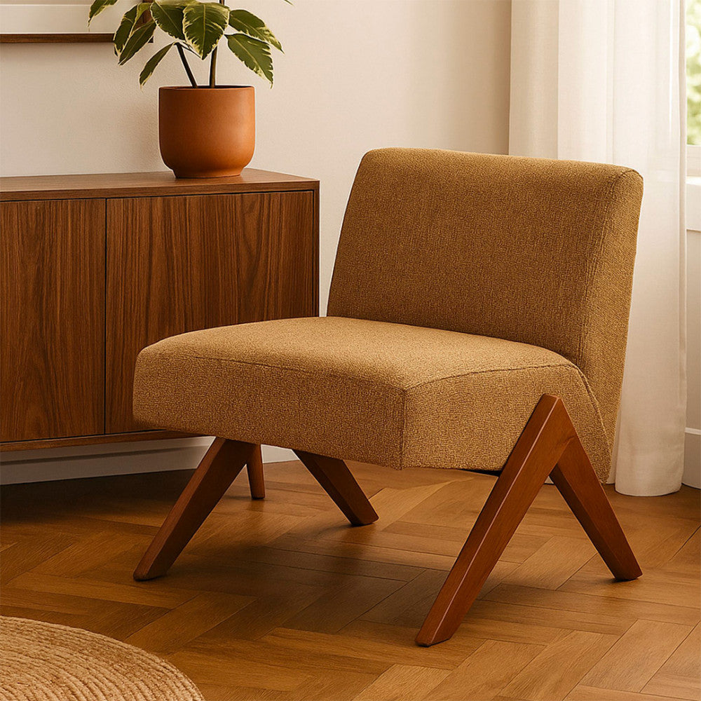 vinto-sillon-de-tela-con-patas-de-madera__Marrón chiné