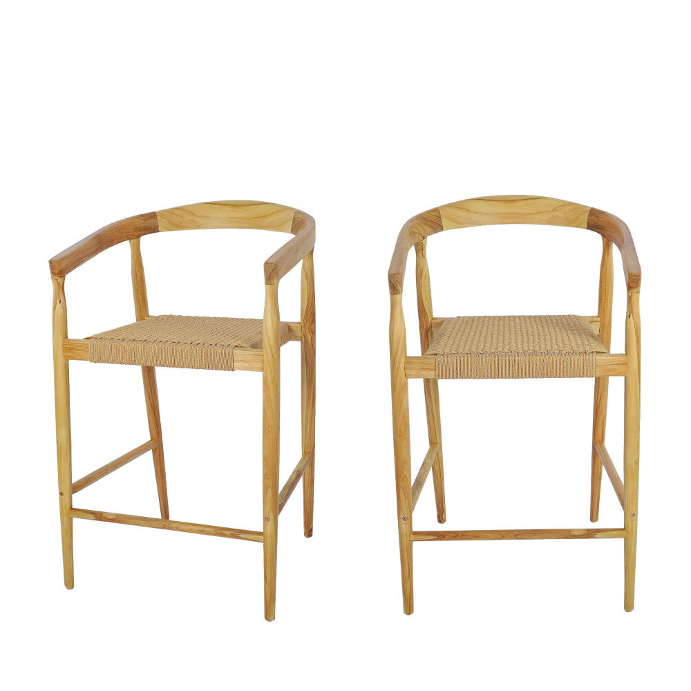buri-lote-de-2-sillones-de-bar-de-teca-y-cuerda-trenzada-h65cm__Madera clara Imagen