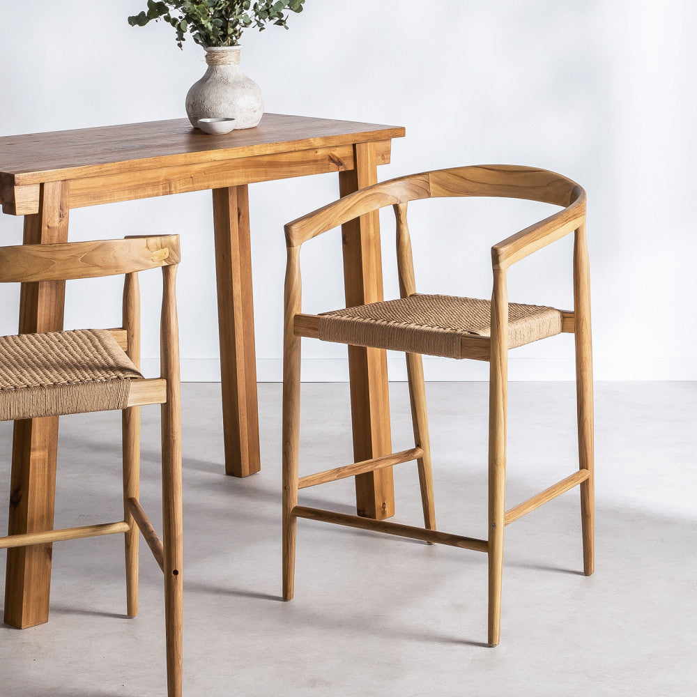 buri-lote-de-2-sillones-de-bar-de-teca-y-cuerda-trenzada-h65cm__Madera clara