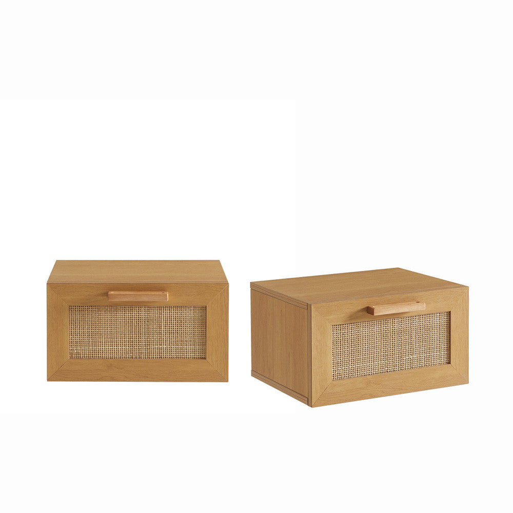 june-conjunto-de-2-mesas-de-noche-de-pared-con-almacenamiento-en-madera-y-trenzado__Madera clara