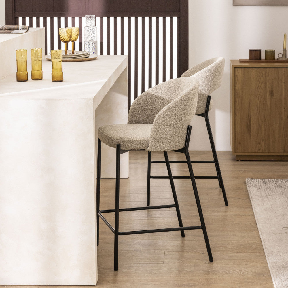 soren-lote-de-2-sillas-de-bar-de-tela-rizada-y-metal-alt-65cm__Beige moteado