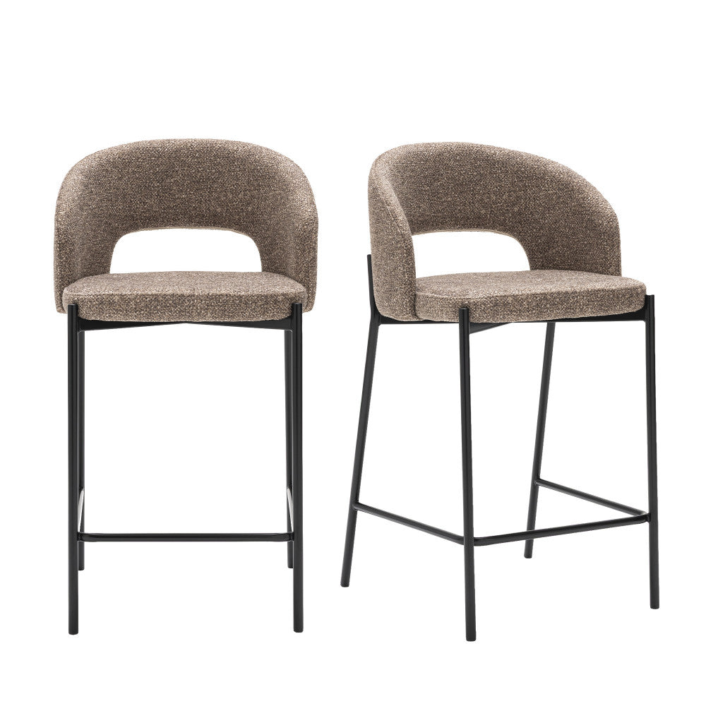 soren-lote-de-2-taburetes-de-bar-de-tela-y-metal-h65cm__Marrón chiné