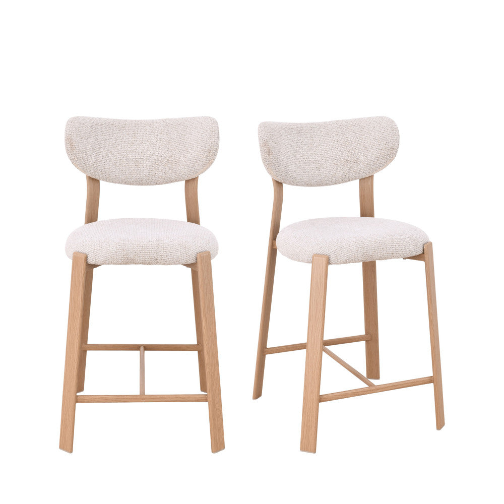 lunara-lote-de-2-taburetes-de-bar-de-tela-con-base-efecto-madera-clara-h65cm__Beige moteado