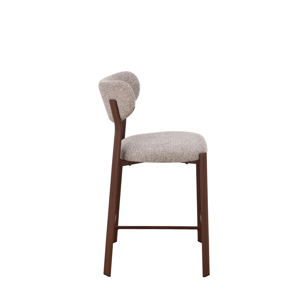 lunara-lote-de-2-taburetes-de-bar-de-tela-con-patas-efecto-madera-oscura-h65cm__Marrón chiné