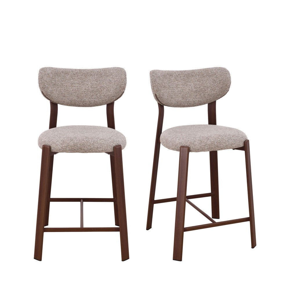 lunara-lote-de-2-taburetes-de-bar-de-tela-con-patas-efecto-madera-oscura-h65cm__Marrón chiné