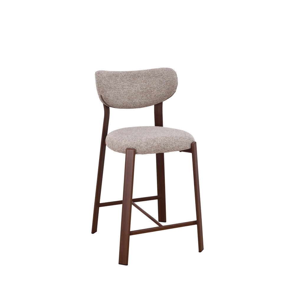 lunara-lote-de-2-taburetes-de-bar-de-tela-con-patas-efecto-madera-oscura-h65cm__Marrón chiné