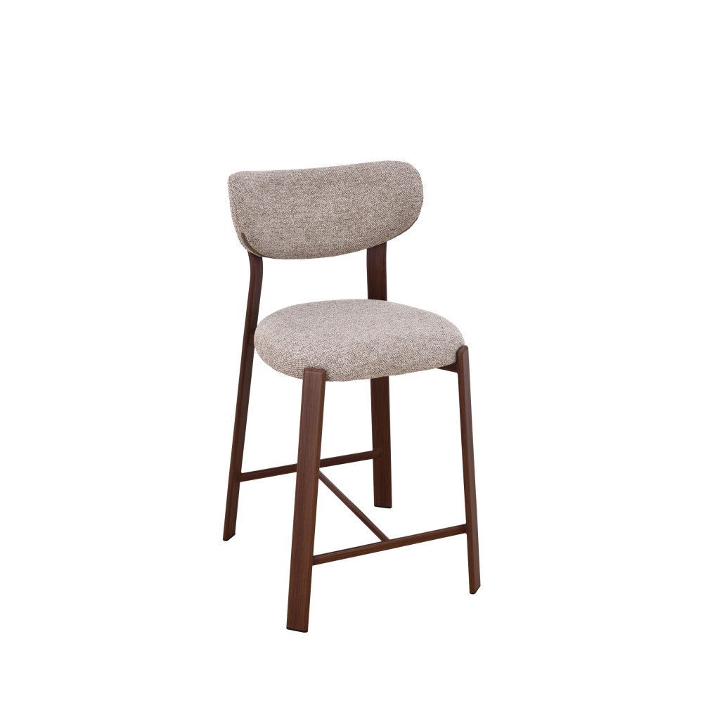 lunara-lote-de-2-taburetes-de-bar-de-tela-con-patas-efecto-madera-oscura-h65cm__Marrón chiné