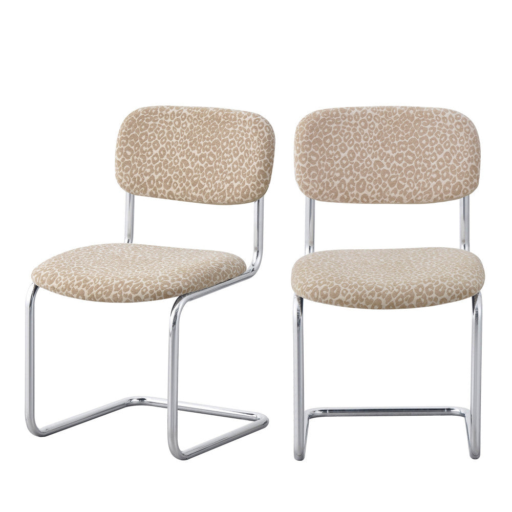 marcel-lote-de-2-sillas-con-estampado-de-leopardo-y-patas-cromadas__Beige Imagen