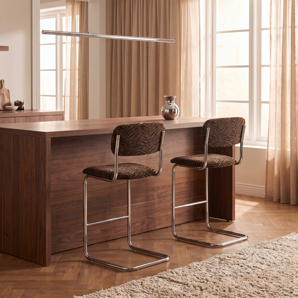 marcel-lote-de-2-taburetes-de-bar-con-estampado-de-tigre-y-patas-cromadas-h65cm__Castaño