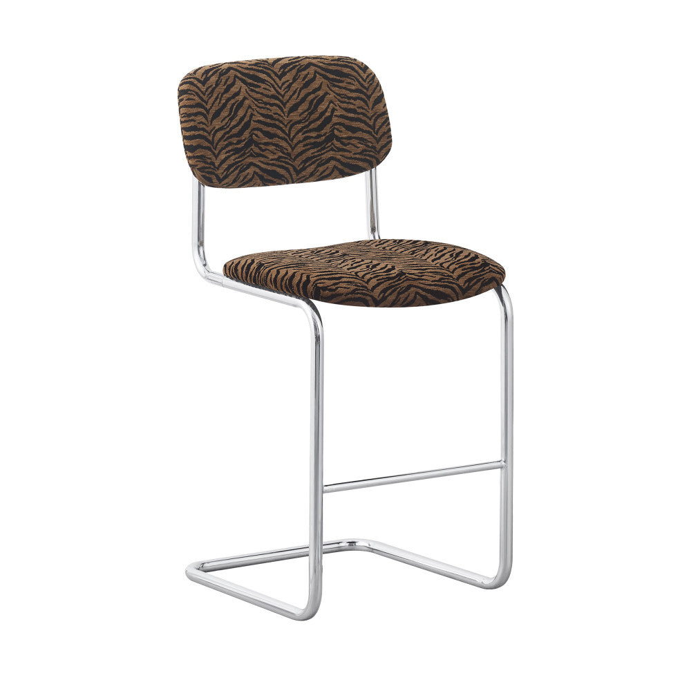 marcel-lote-de-2-taburetes-de-bar-con-estampado-de-tigre-y-patas-cromadas-h65cm__Castaño