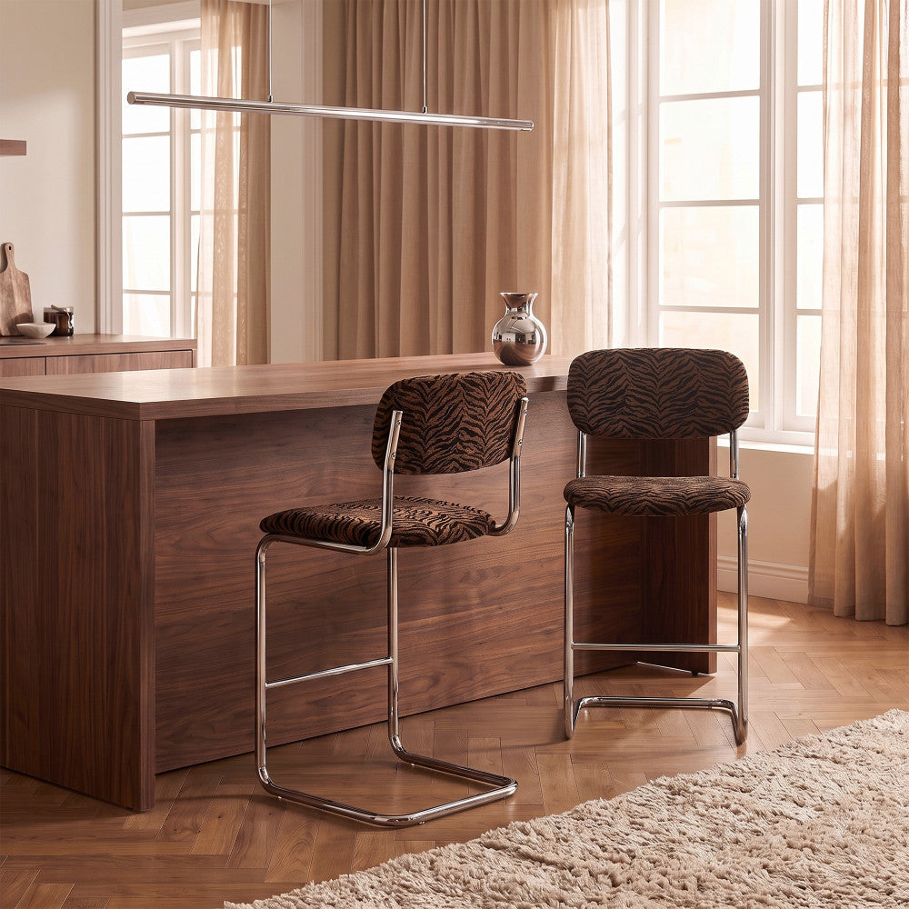 marcel-lote-de-2-taburetes-de-bar-con-estampado-de-tigre-y-patas-cromadas-h65cm__Castaño