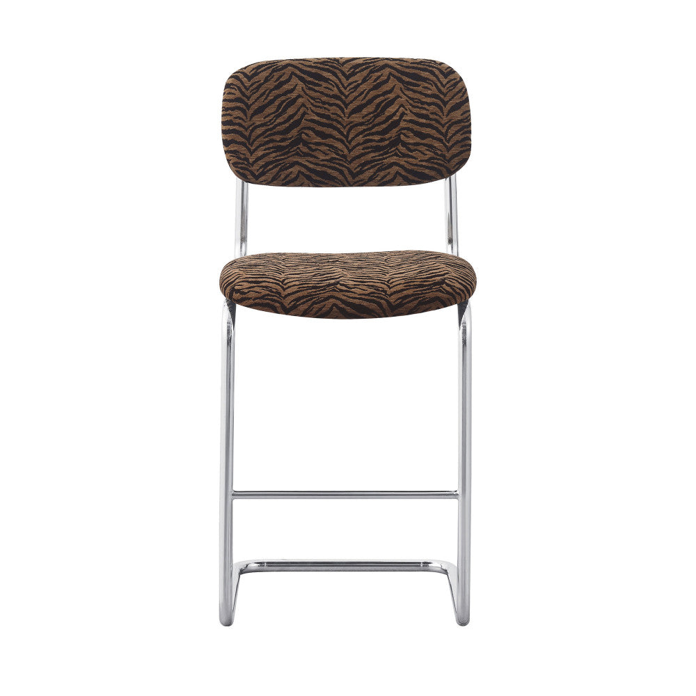 marcel-lote-de-2-taburetes-de-bar-con-estampado-de-tigre-y-patas-cromadas-h65cm__Castaño