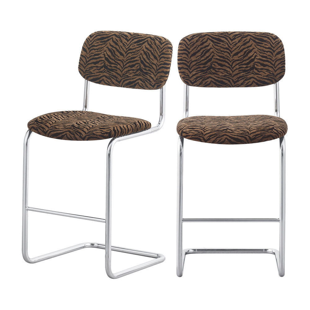marcel-lote-de-2-taburetes-de-bar-con-estampado-de-tigre-y-patas-cromadas-h65cm__Castaño