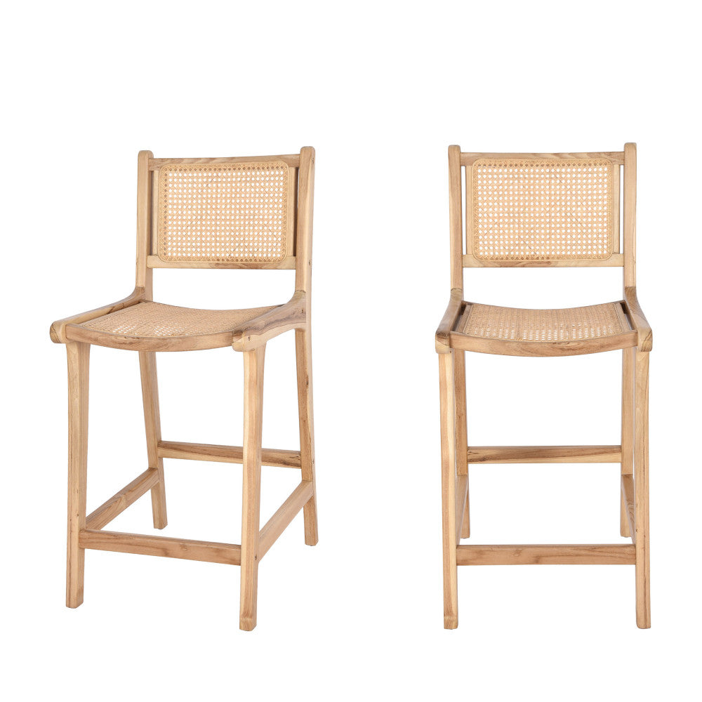 basuki-lote-de-2-taburetes-de-bar-de-teca-y-trenzado-h65cm__Madera clara Imagen