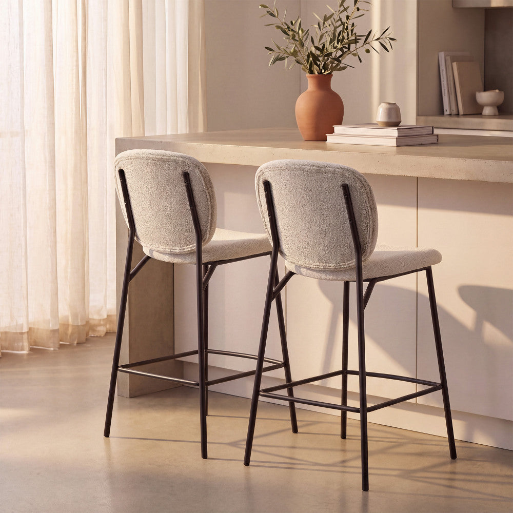 dalby-lote-de-2-taburetes-de-bar-de-tela-boucle-y-metal-h65cm__Beige jaspeado