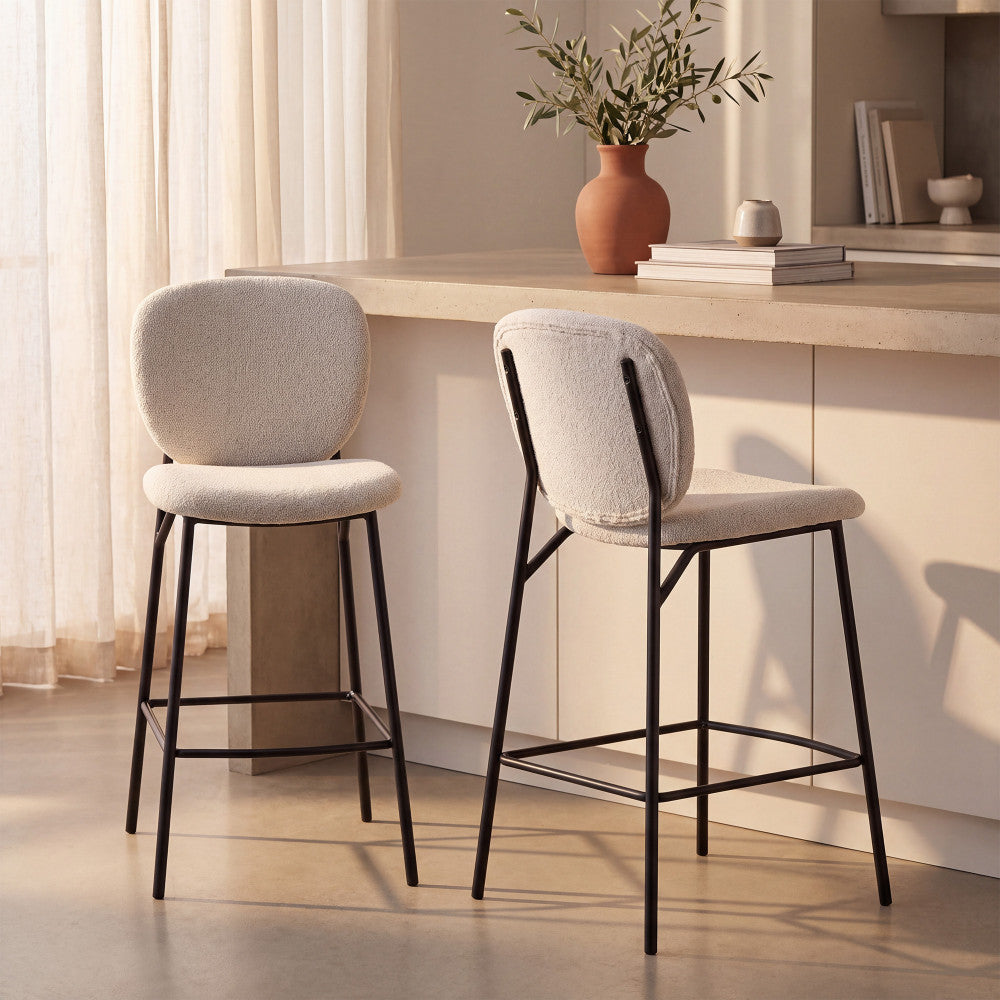 dalby-lote-de-2-taburetes-de-bar-de-tela-boucle-y-metal-h65cm__Beige jaspeado