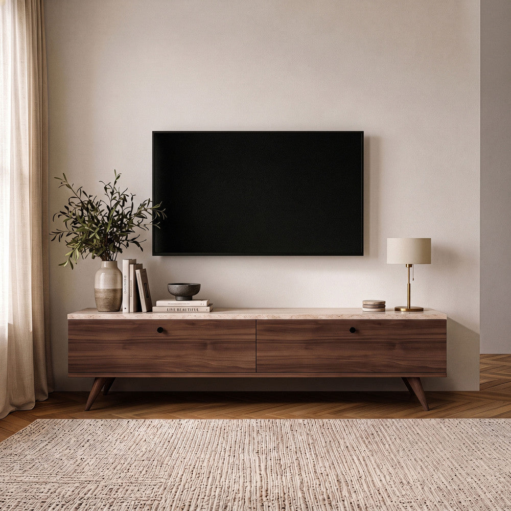 yara-mueble-tv-2-puertas-con-encimera-efecto-travertino-y-madera-l160cm__Madera oscura