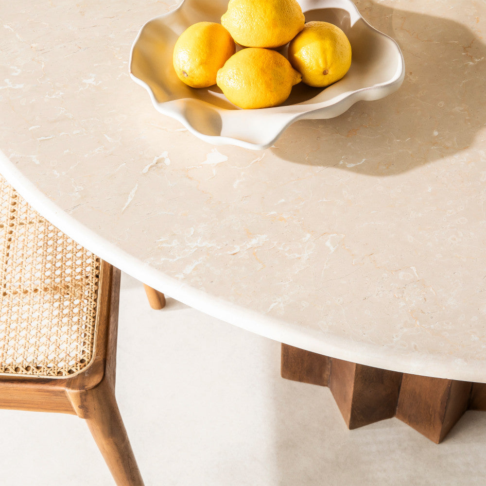 sorong-mesa-de-comedor-redonda-para-4-personas-de-marmol-y-madera-maciza__Marfil blanco