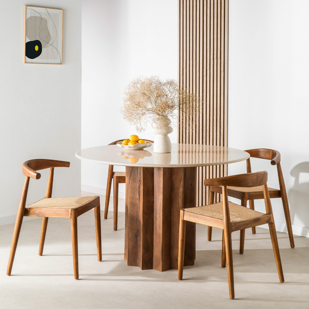 sorong-mesa-de-comedor-redonda-para-4-personas-de-marmol-y-madera-maciza__Marfil blanco