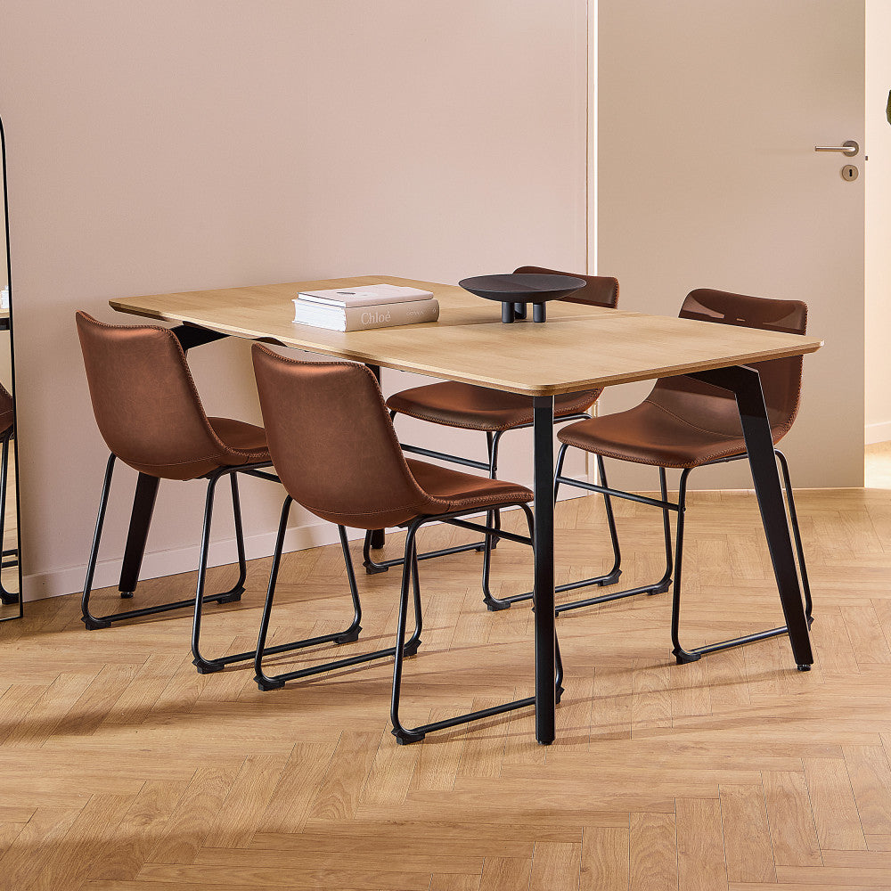 lunka-mesa-de-comedor-para-4-personas-en-madera-y-metal__Madera clara